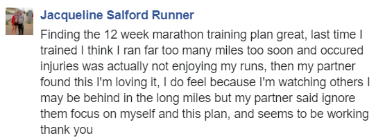Testimonial from a runner who used the 12 Week Marathon Training Schedule