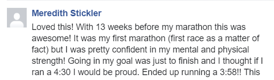 Testimonial from a runner who used the 12 Week Marathon Training Schedule