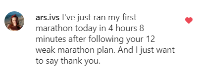 Testimonial from a runner who used the 12 Week Marathon Training Schedule