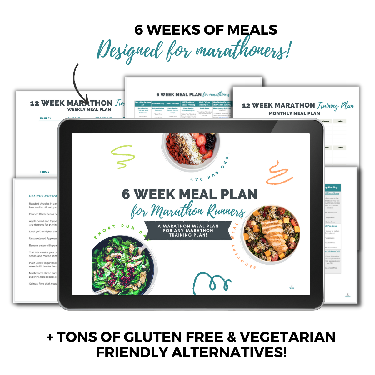 Mockup of the included Marathon Nutrition 6 Week Meal Plan inside the 12 Week Marathon Training Plan