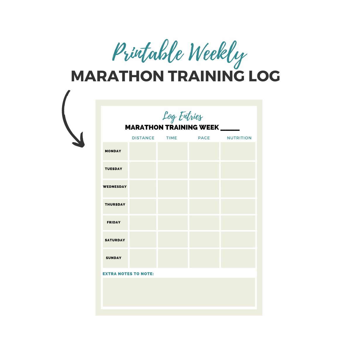 12 Week Marathon Training Plan Printable Log Sheet