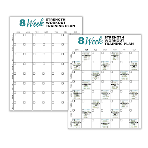This mockup of the shows the 8 week strength training plan for marathoners that&