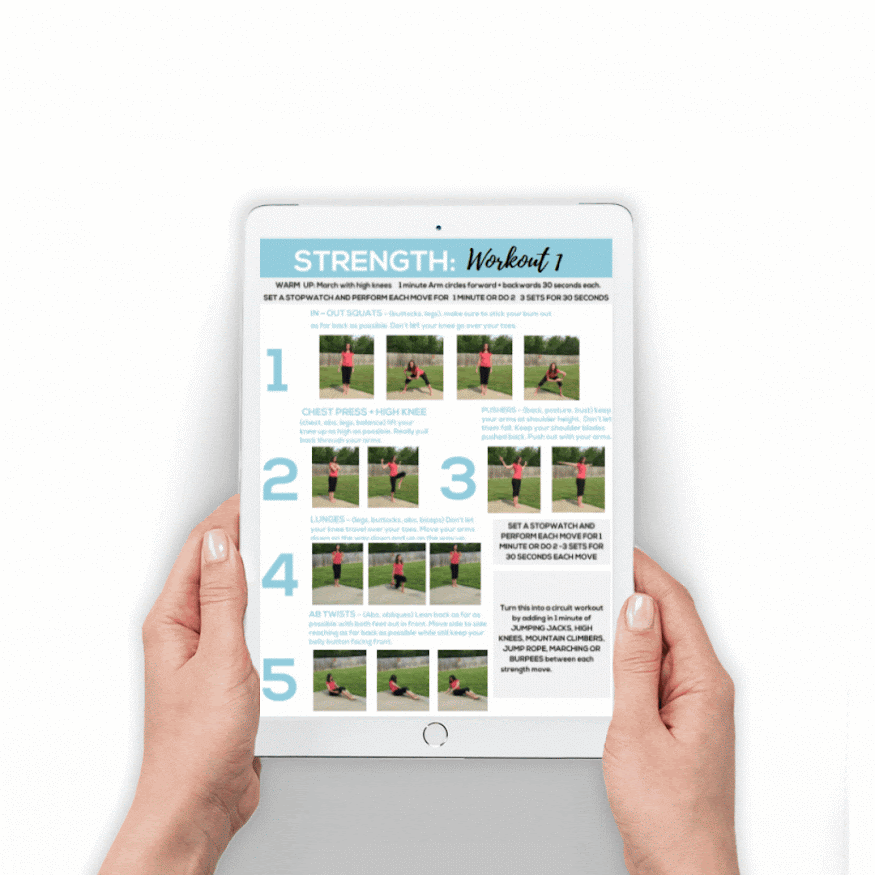 This is a GIF that shows all the printable exercises and strength workouts for runners and marathoners that they can do at home.