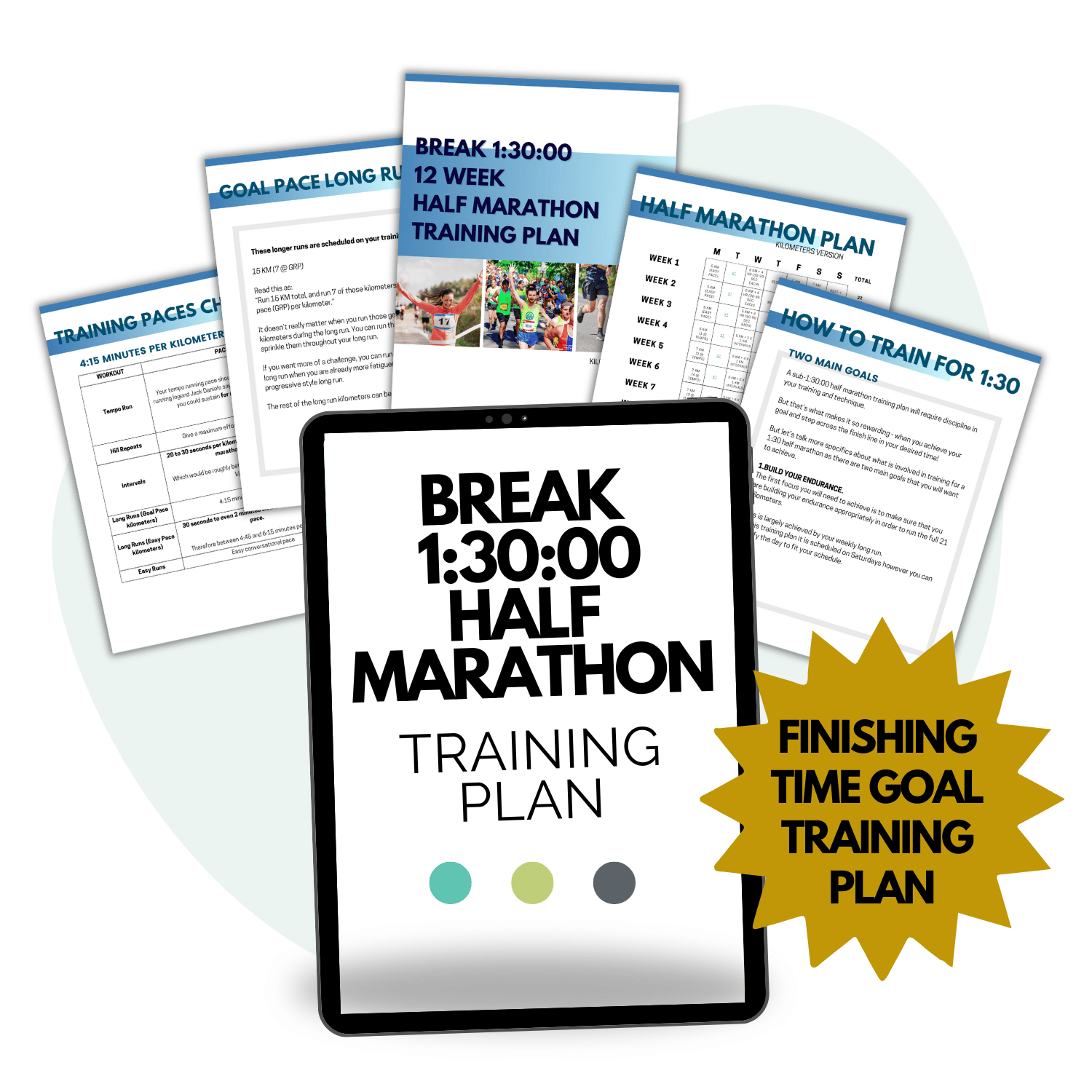 1:30 Half Marathon Training pace and plan mockup