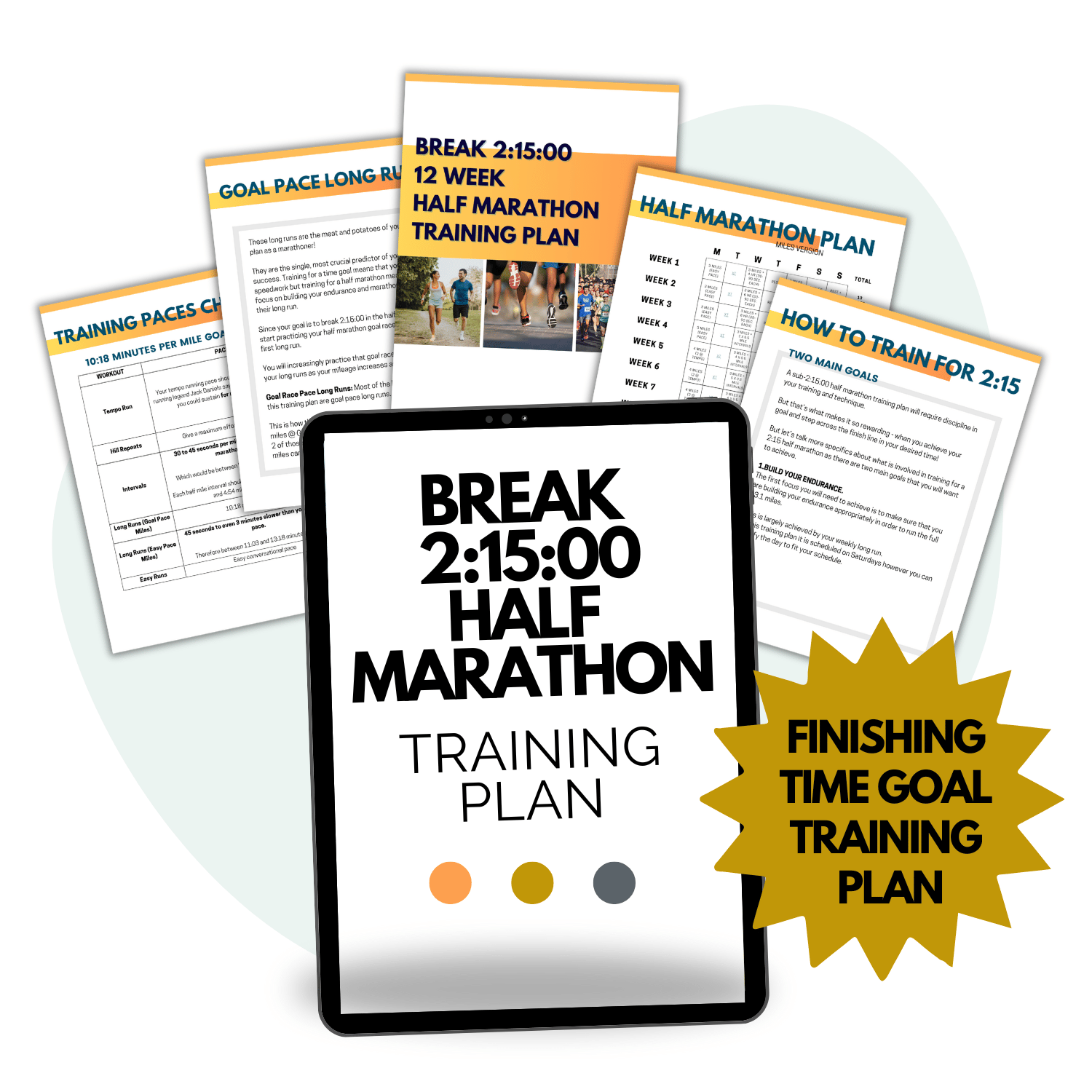 2:15 Half Marathon Training pace and plan mockup