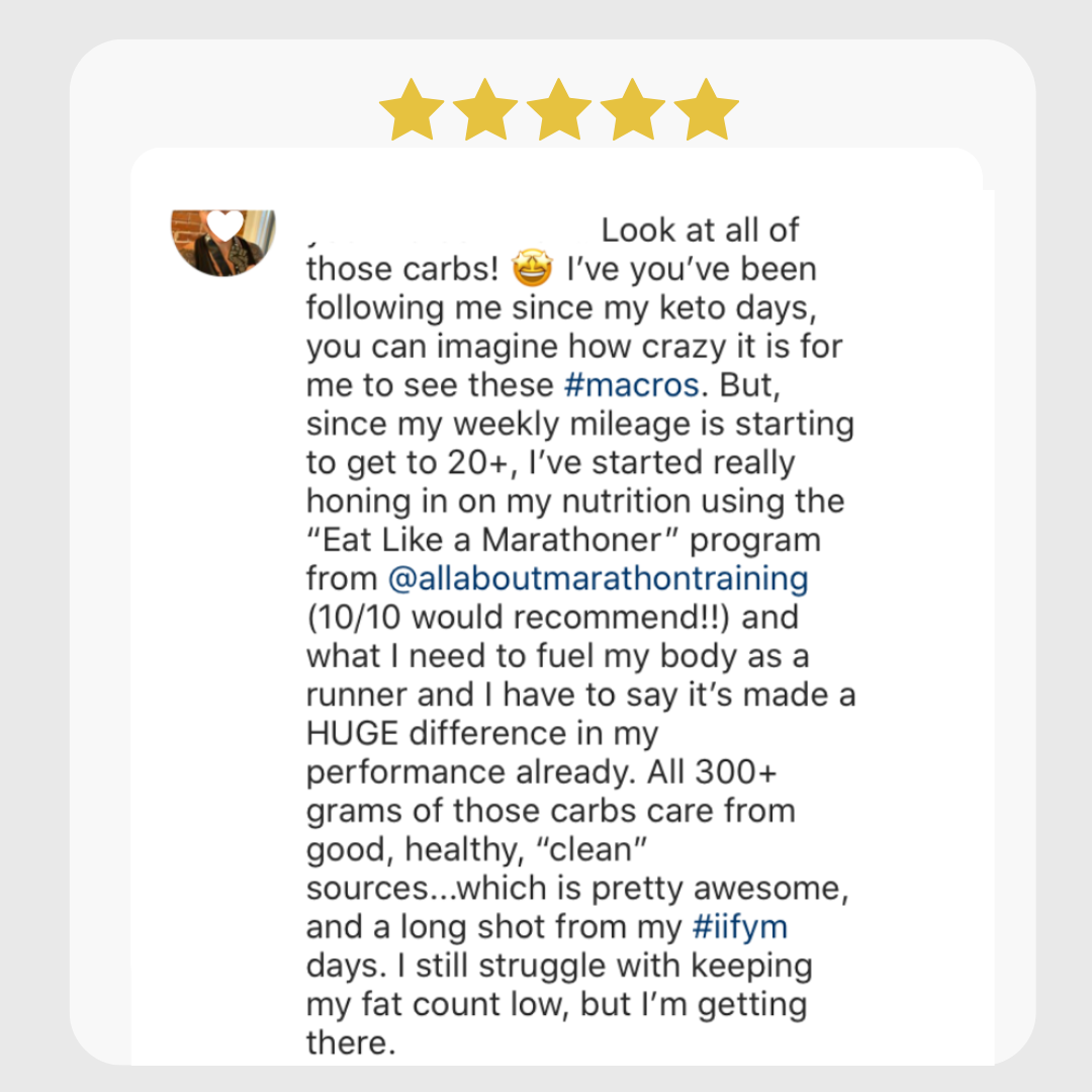 Testimonial of Eat Like a Marathoner Nutrition Course  from an Instagram runner