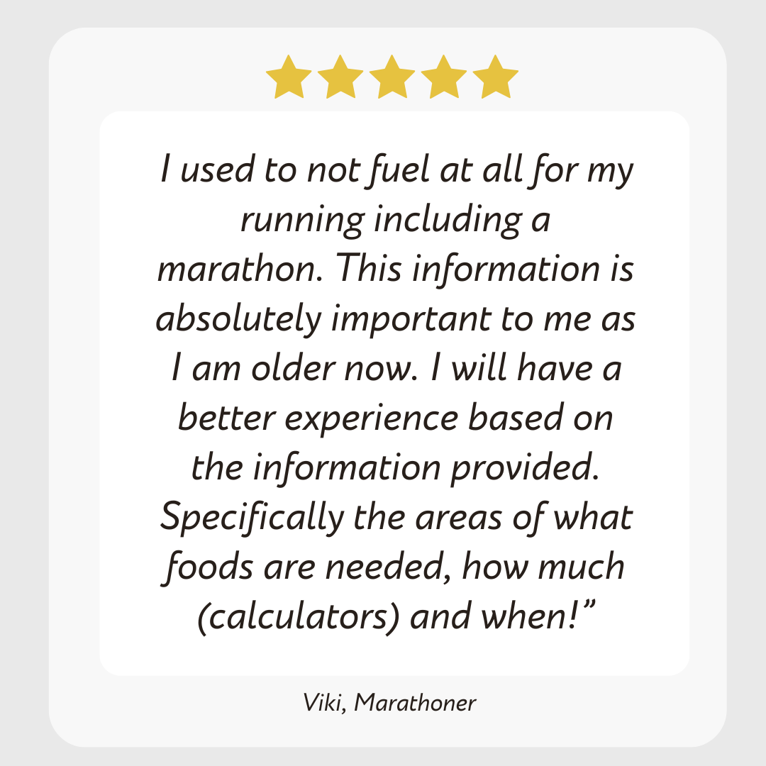 Testimonial of Eat Like a Marathoner Nutrition Course from runner who is older and loves the calculators