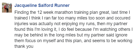 Testimonial from a runner who used the 12 Week Marathon Training Schedule 