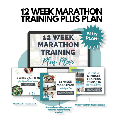 12 Week Marathon Training Plan, Schedule, Marathon Nutrition Meal Plan and Mindset Training Mockup