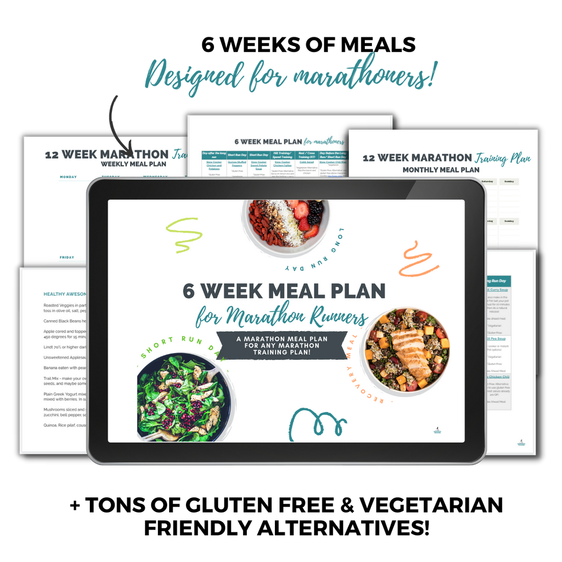 Mockup of the included Marathon Nutrition 6 Week Meal Plan inside the 12 Week Marathon Training Plan