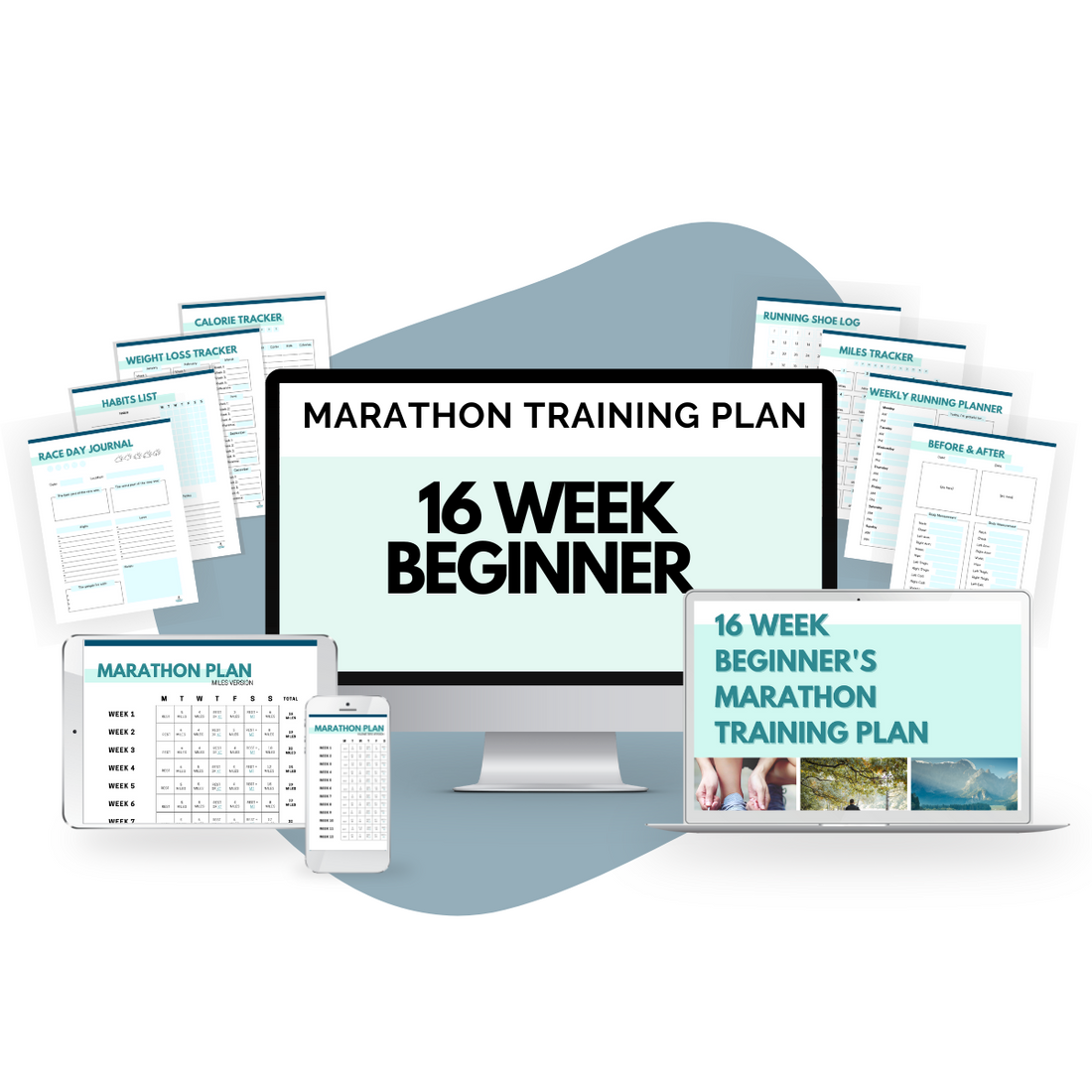 Mockup of the 16 Week Beginner Marathon Training Plan Schedule 