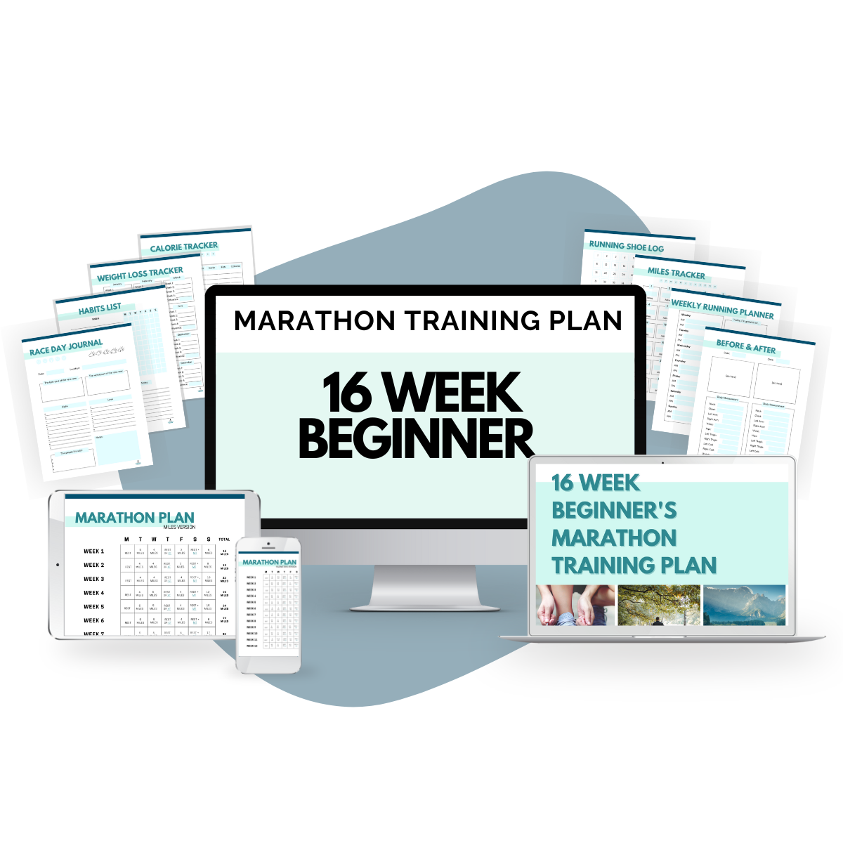 Mockup of the 16 Week Beginner Marathon Training Plan Schedule 