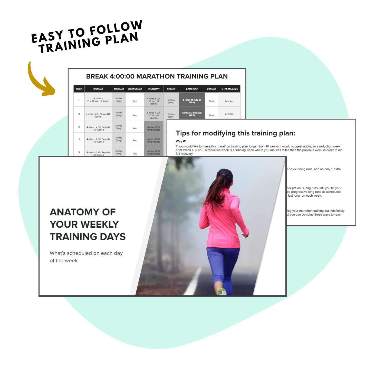 Easy to follow training plan for breaking a marathon time goal in 16 weeks