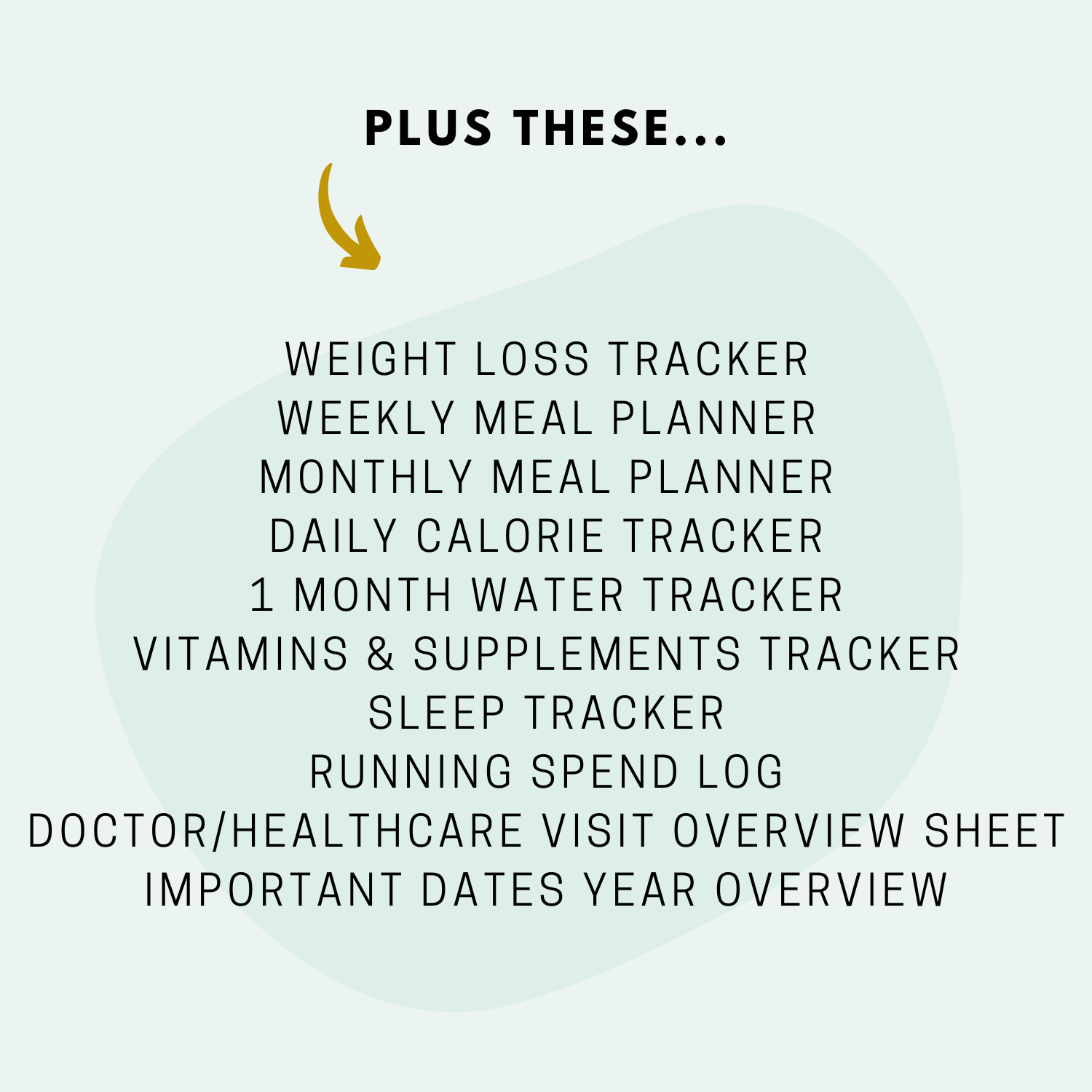 A continued list of all the tools and trackers of everything inside the 32 Week Marathon Training Schedule Plan Mockup