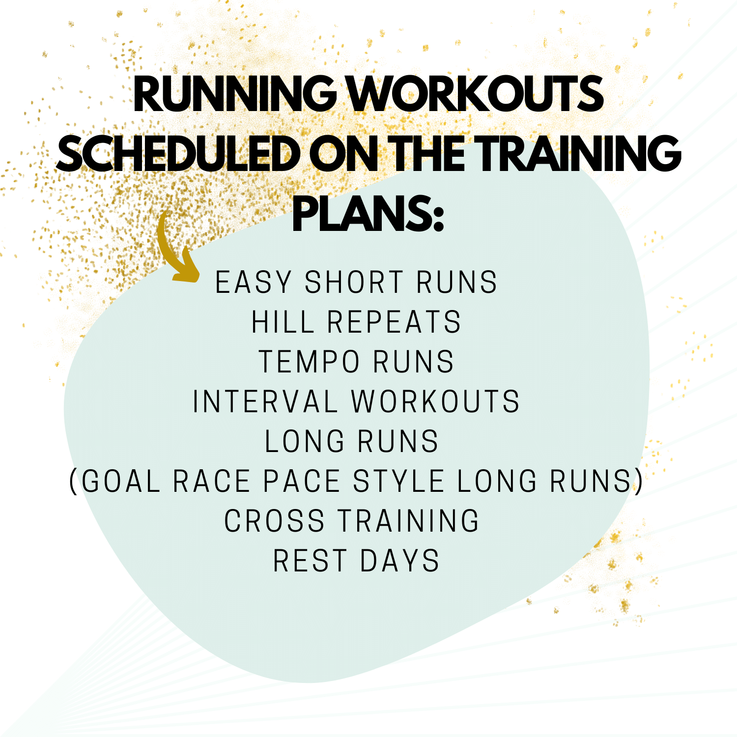 List of the running workouts that are inside the 12 week half marathon training plans for the 1:30, 1:45, 2 hours, 2:15, 2:30, 2:45 and 3 hour half marathon finishing time goal