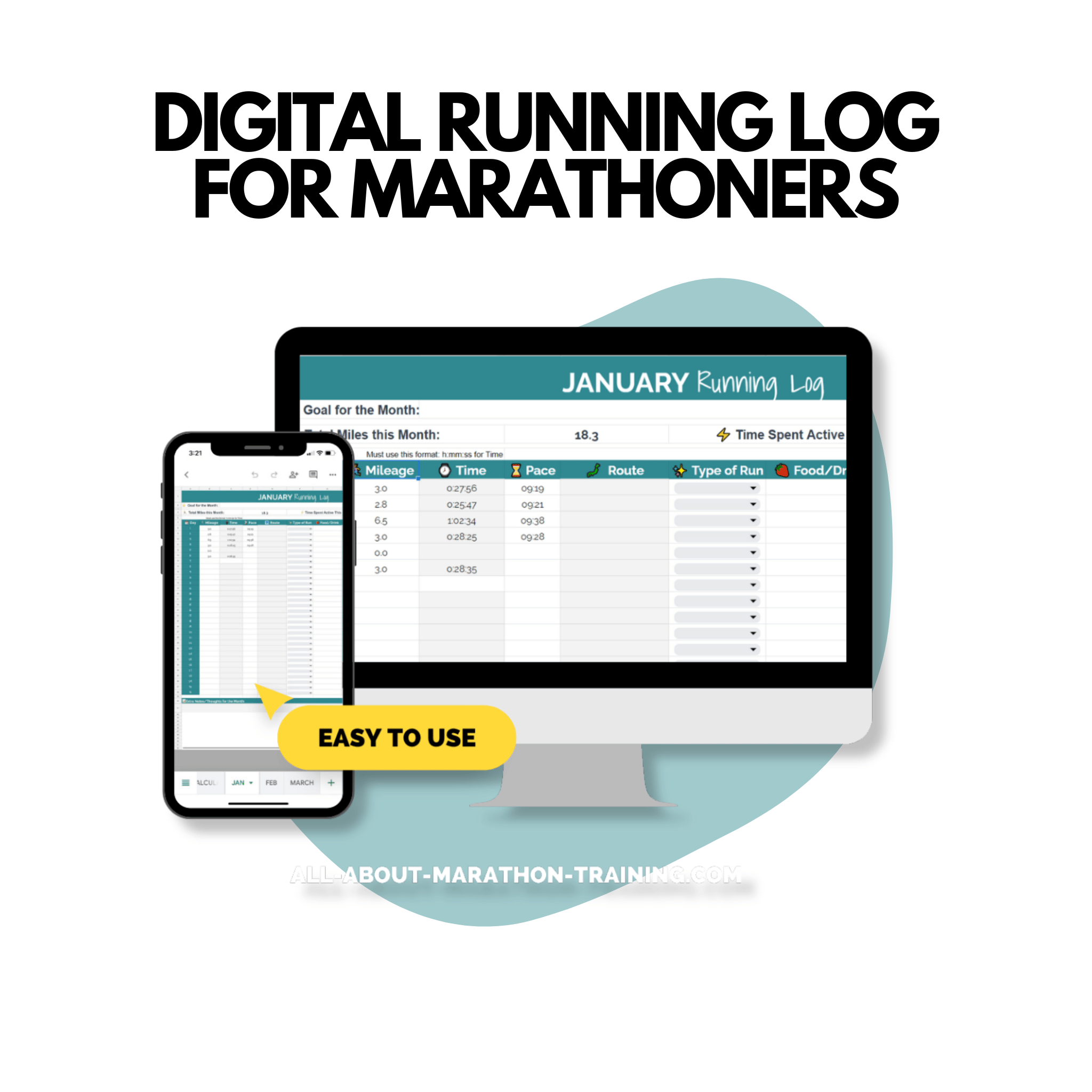 This is the mockup of the Digital Running Log for Marathoners Google Spreadsheet