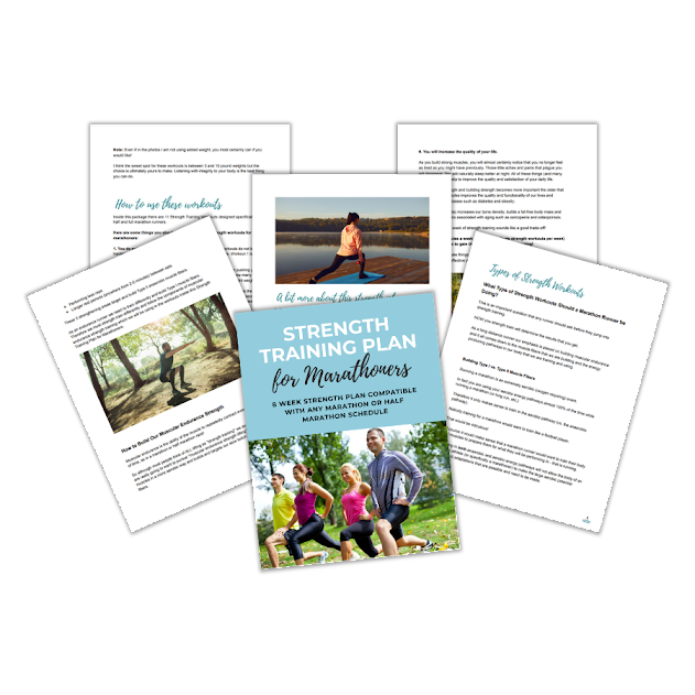 This shows a mockup of the information ebook included inside the Strength Training Plan for Marathoners to help them build strength and endurance.