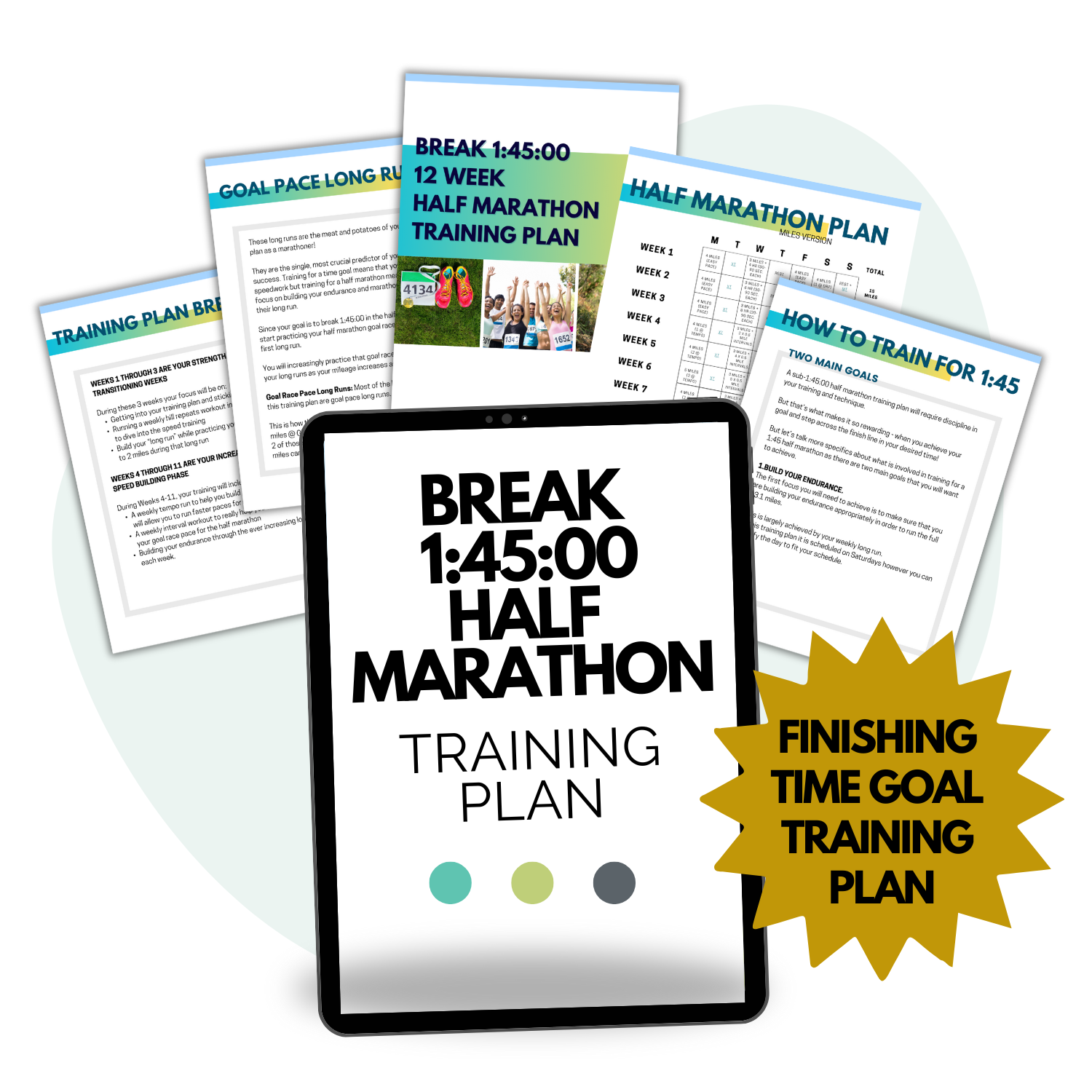 1:45 Half Marathon Training pace and plan mockup