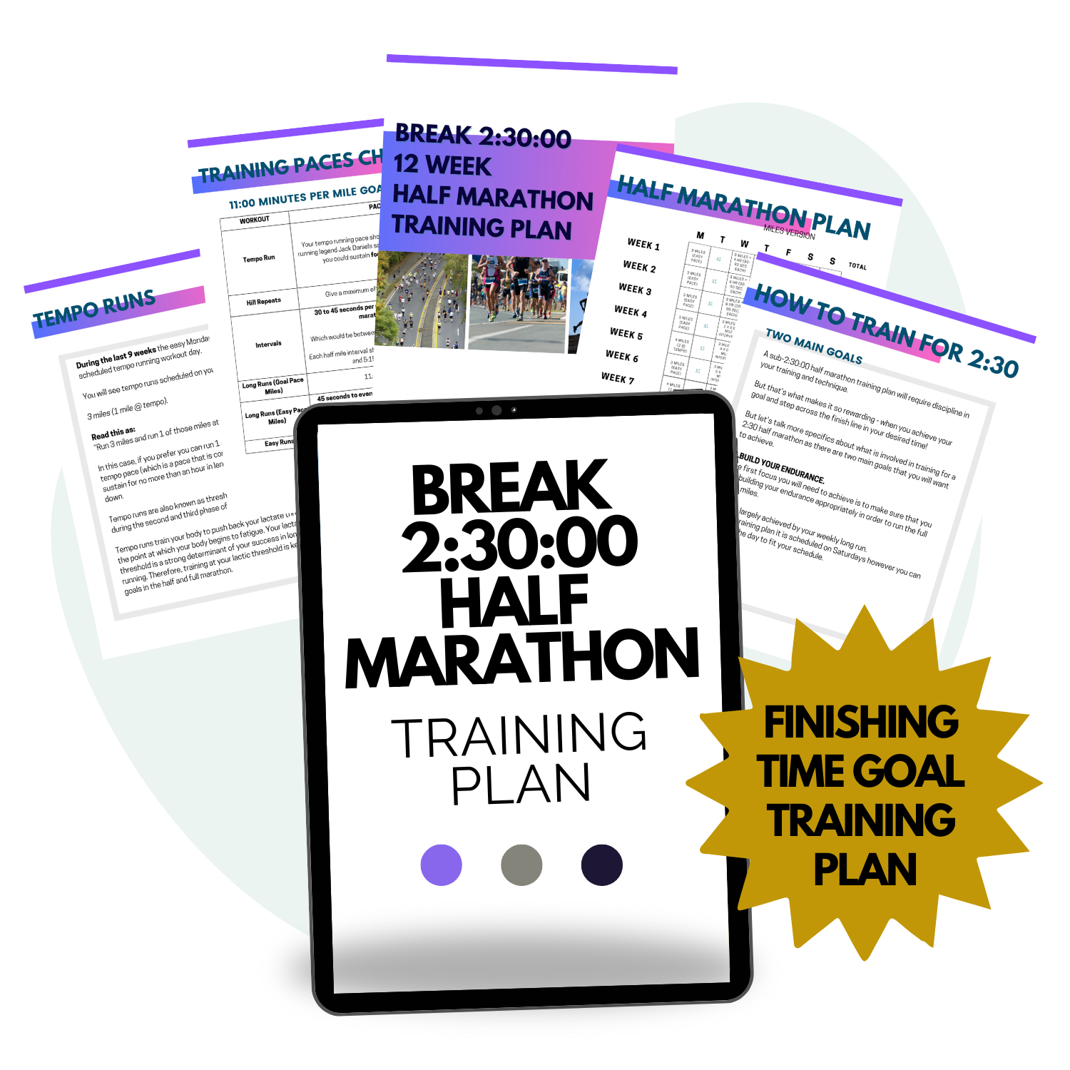 2:30 Half Marathon Training pace and plan mockup