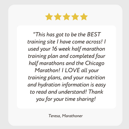 Testimonial of Eat Like a Marathoner Nutrition Course from runner who says the nutrition and hydration information is easy to read and understand!