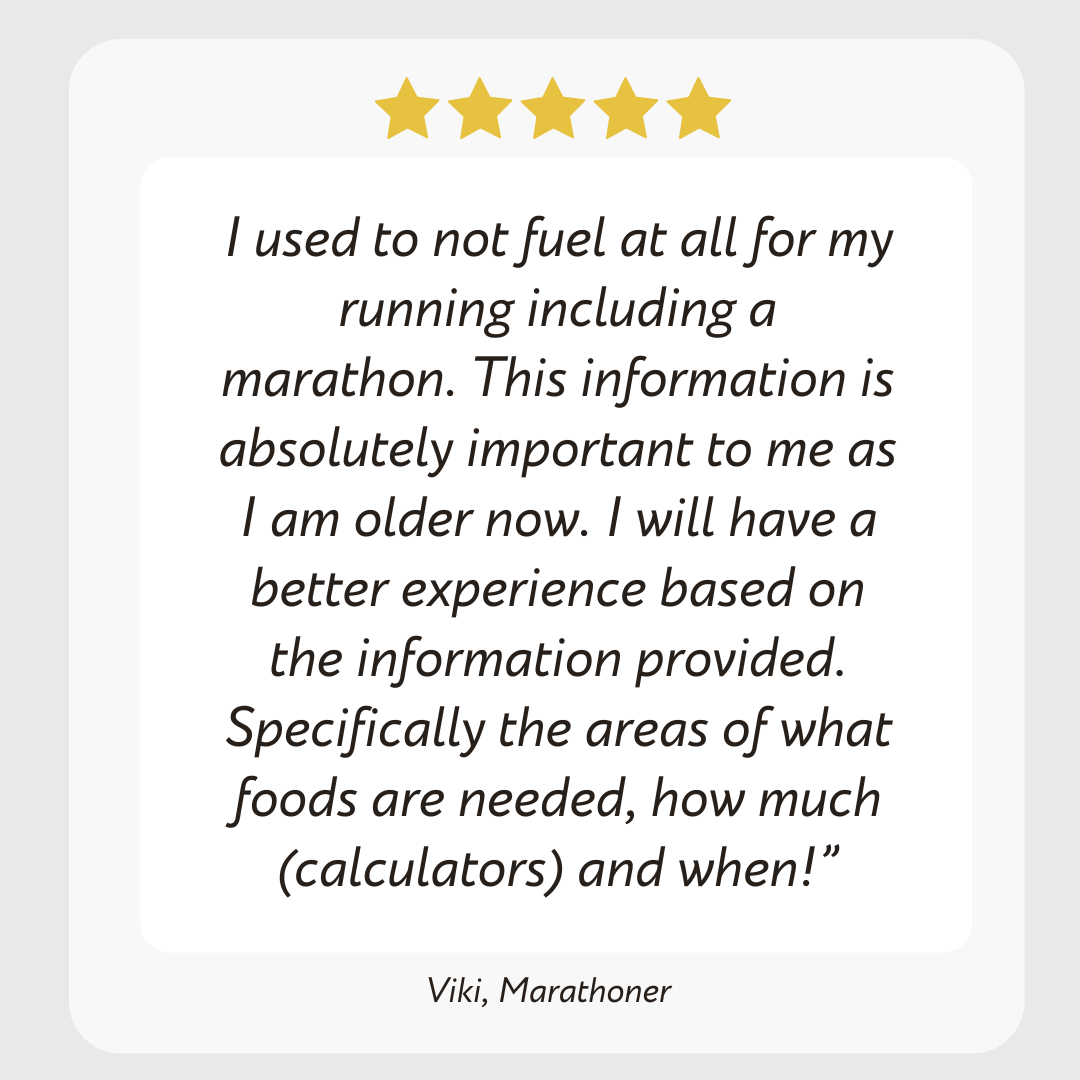 Testimonial of Eat Like a Marathoner Nutrition Course from runner  who is older and loves the calculators